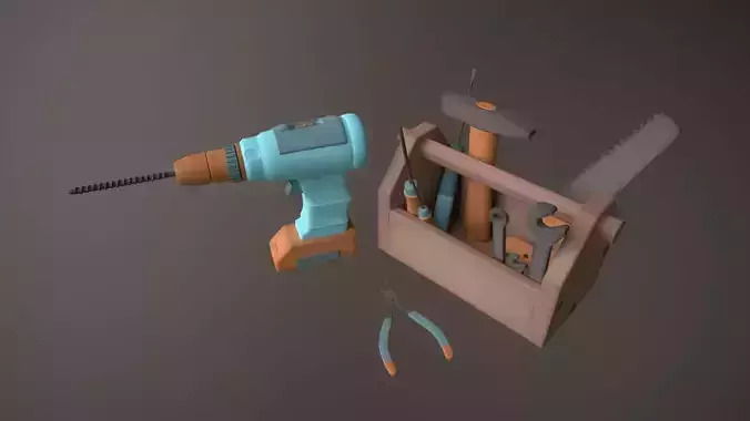 Cartoon Toolbox Set 3D Low-poly model