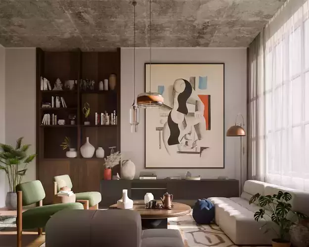 Modern Living Room 3D Scene Blender