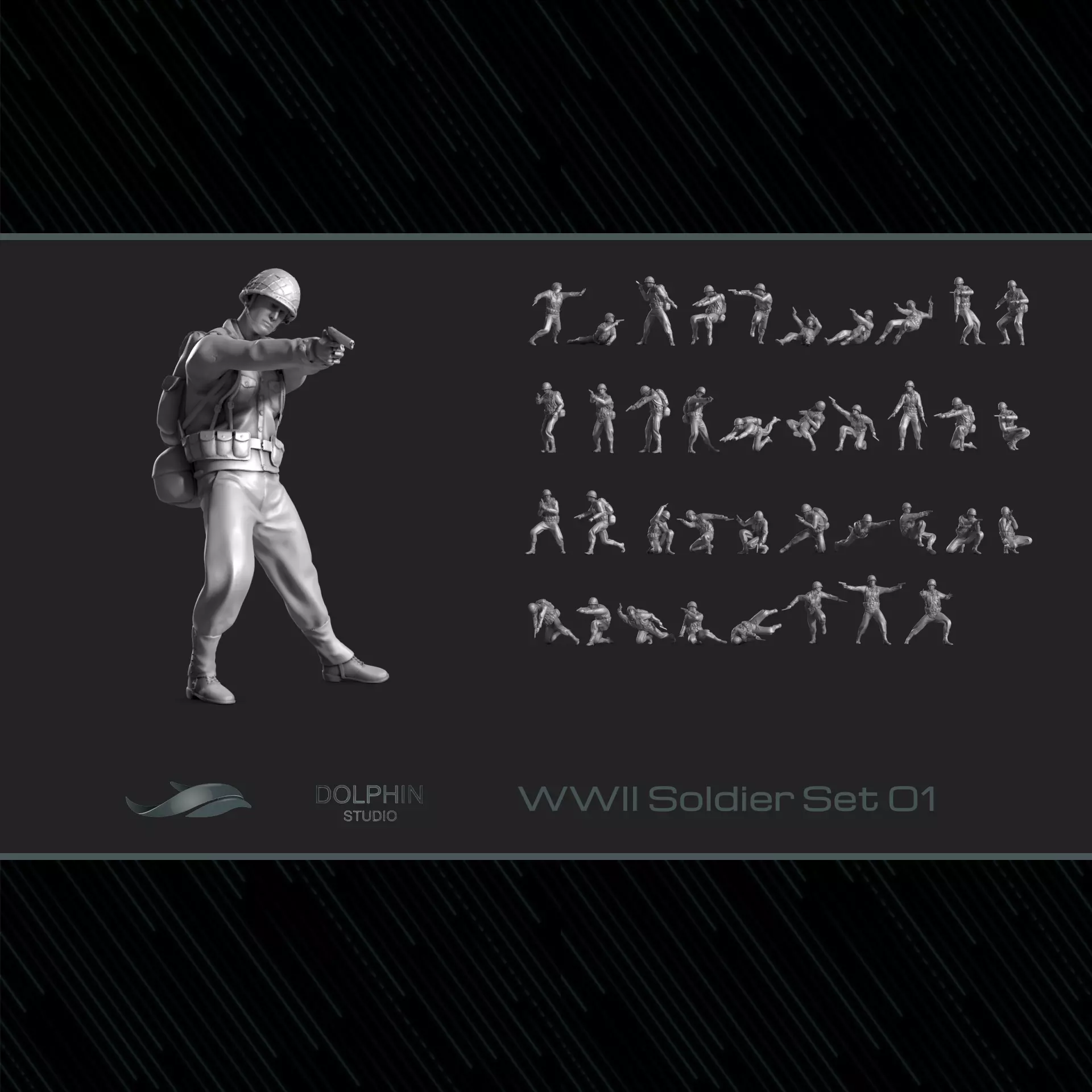 WWII Soldier Set 01 3D print model