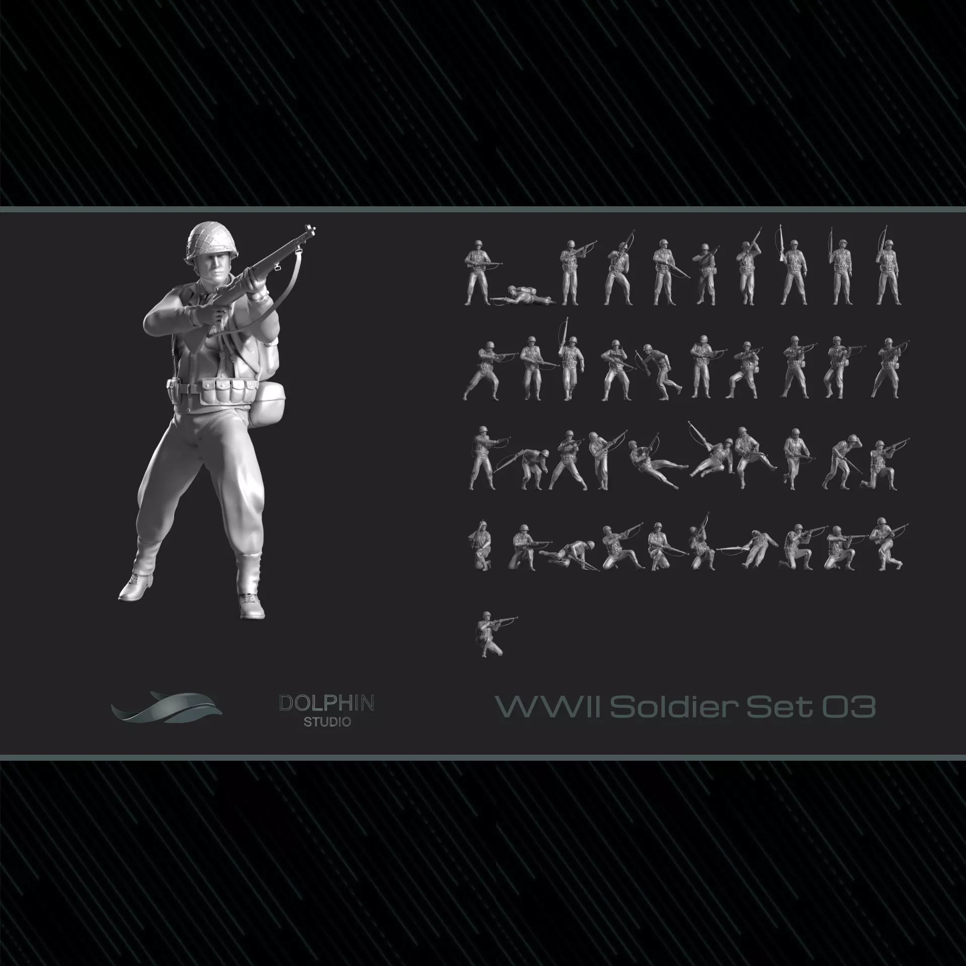 WWII Soldier Set 03 3D print model