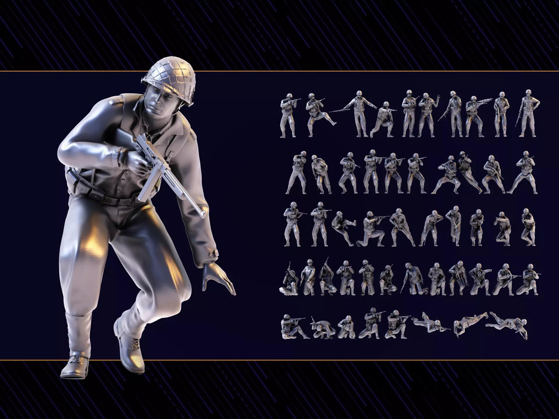 WWII Soldier Set 04 3D print model