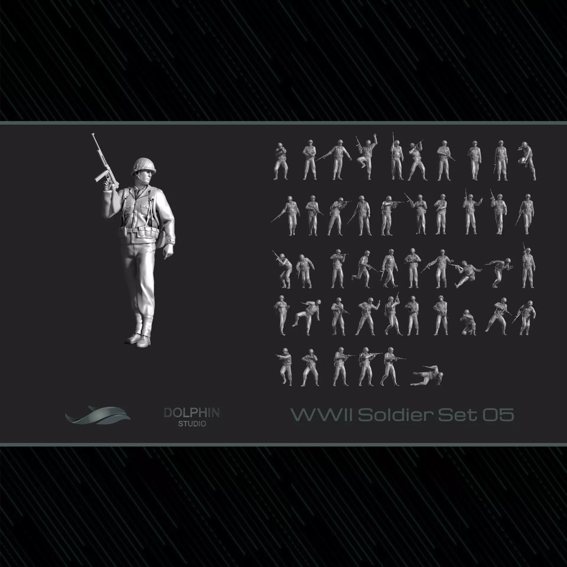 WWII Soldier Set 05 3D print model