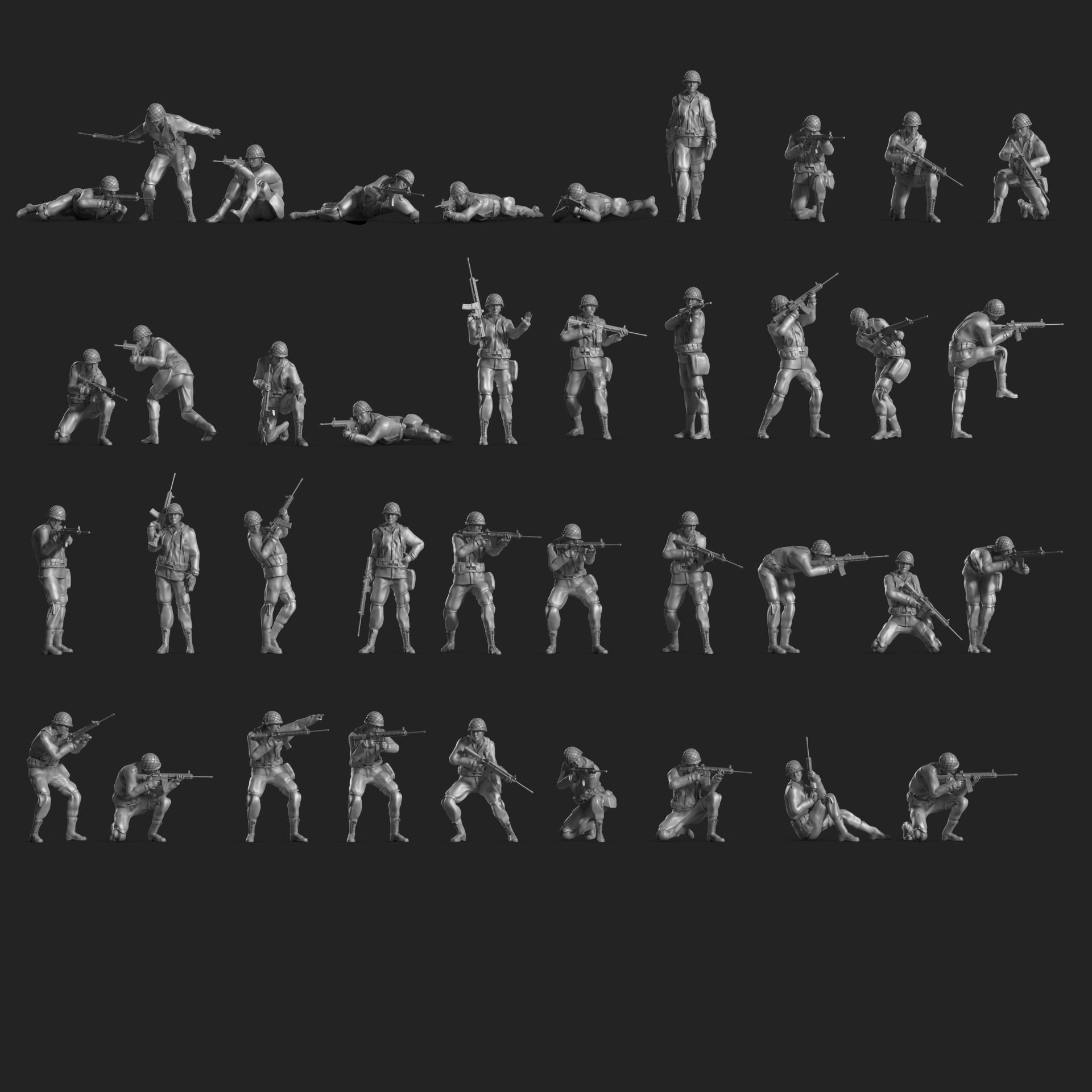 WWII Soldier Set 09 3D print model_1