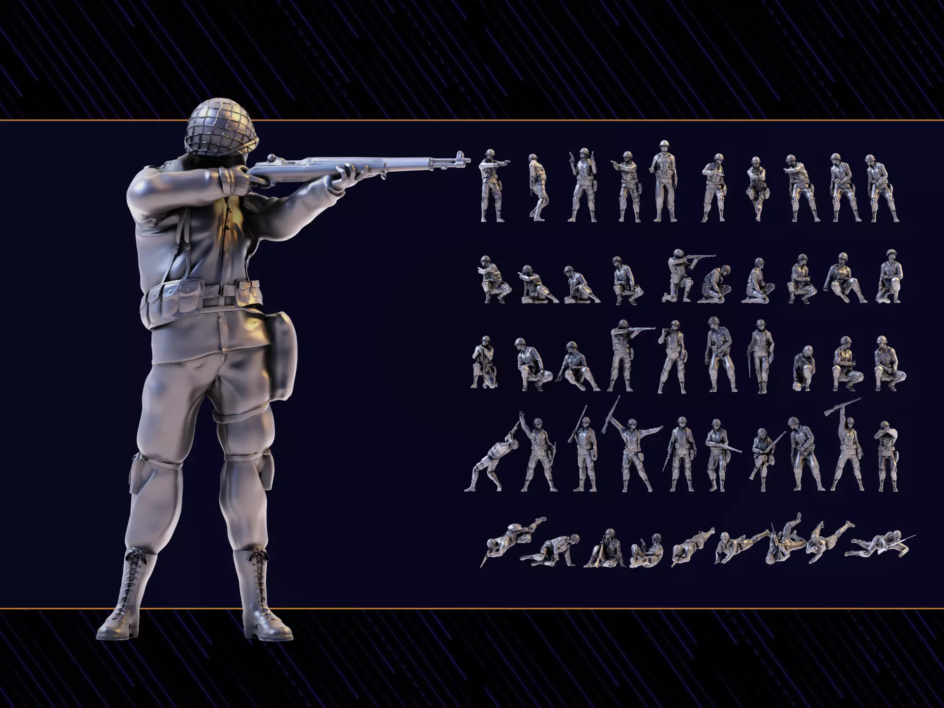 WWII Soldier Set 11 3D print model