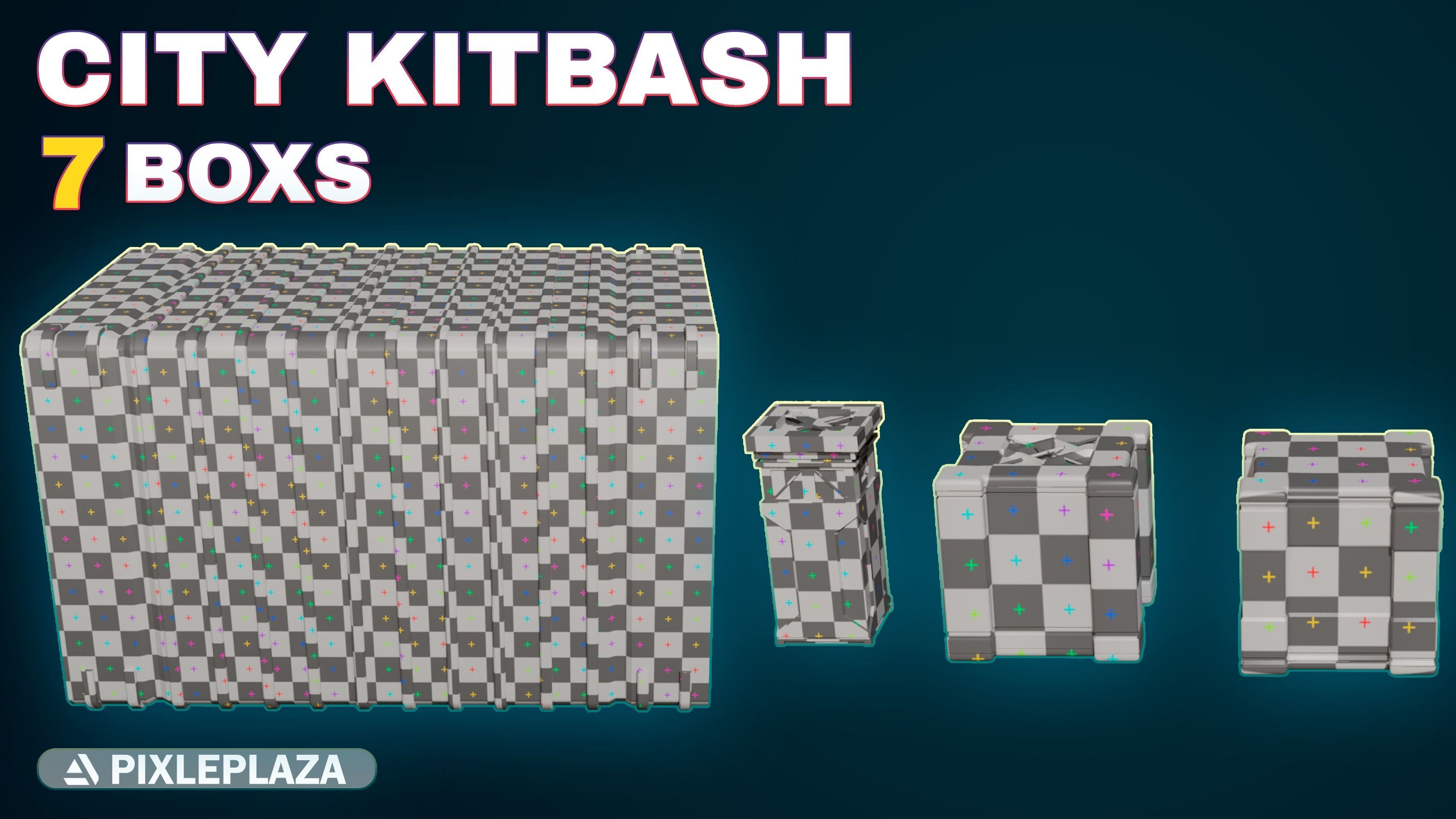 7 sci-fi boxes Low-poly 3D model_4