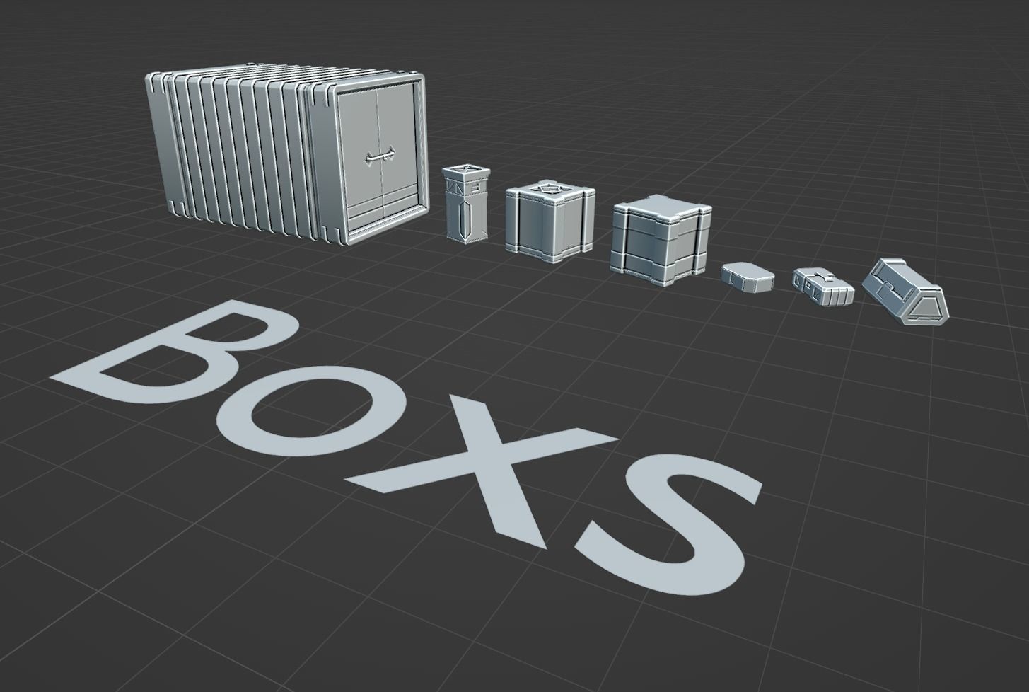 7 sci-fi boxes Low-poly 3D model_10