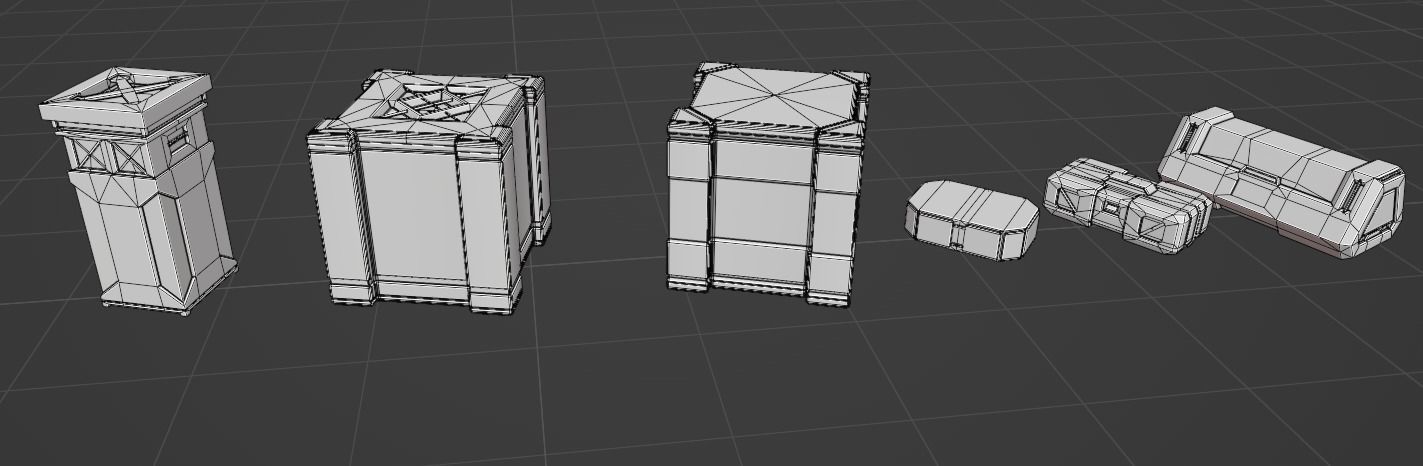 7 sci-fi boxes Low-poly 3D model_11