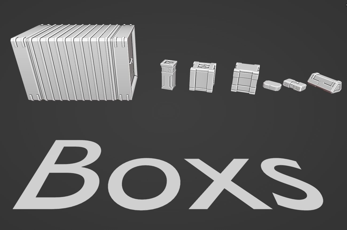 7 sci-fi boxes Low-poly 3D model_13