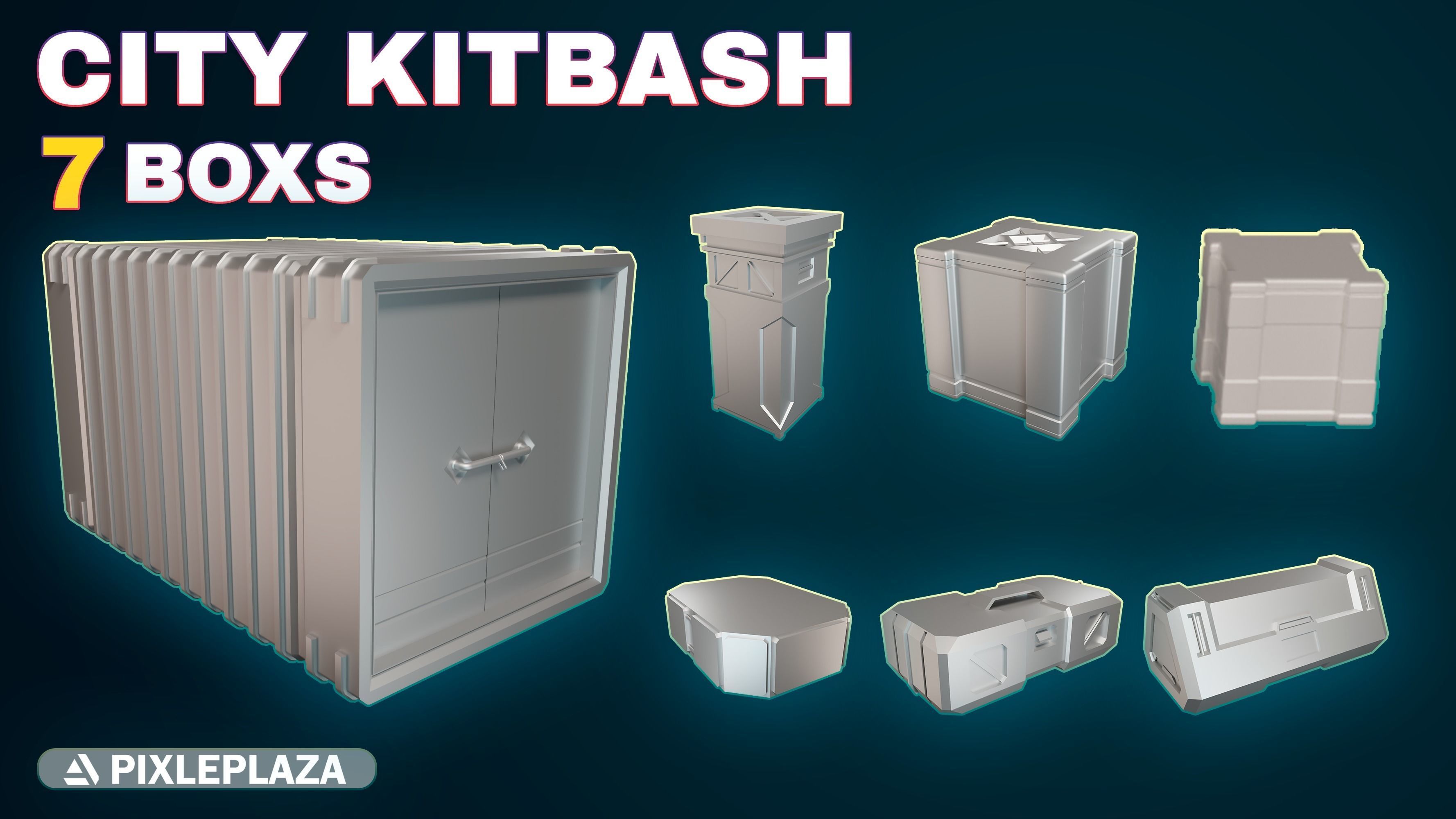 7 sci-fi boxes Low-poly 3D model_1