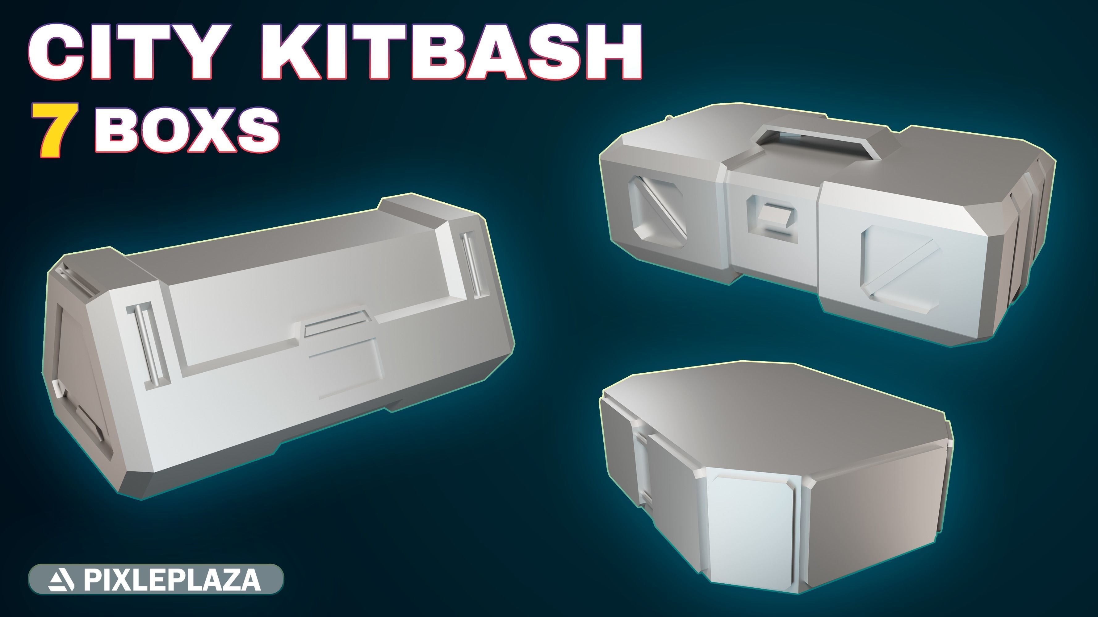 7 sci-fi boxes Low-poly 3D model_3