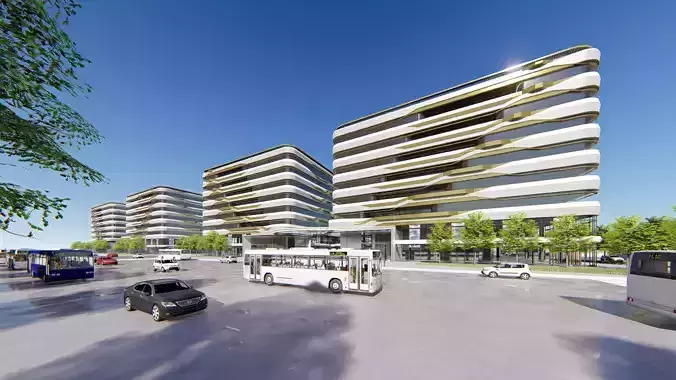 SU model of modern linear of office and commercial buildings