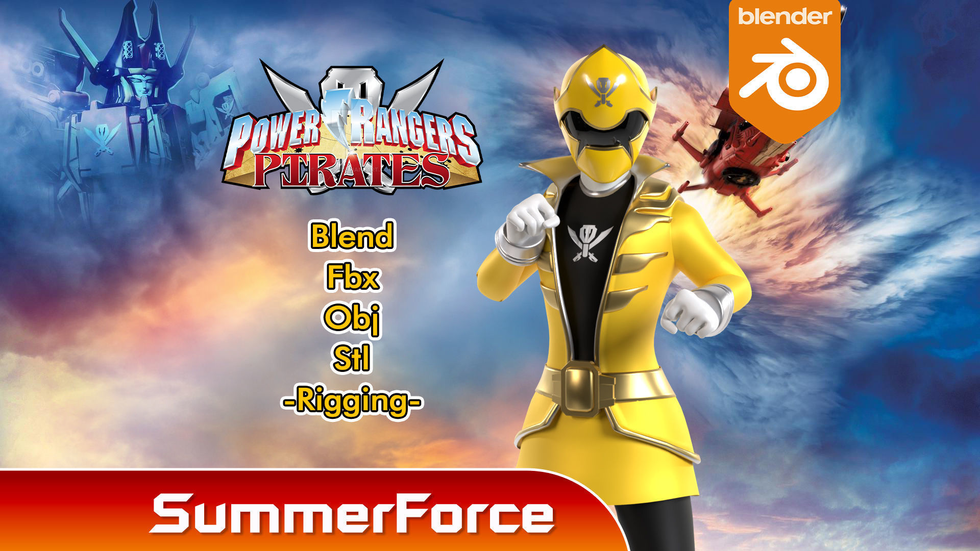 Yellow Pirate Ranger - Power Rangers Pirates 3D model rigged | CGTrader