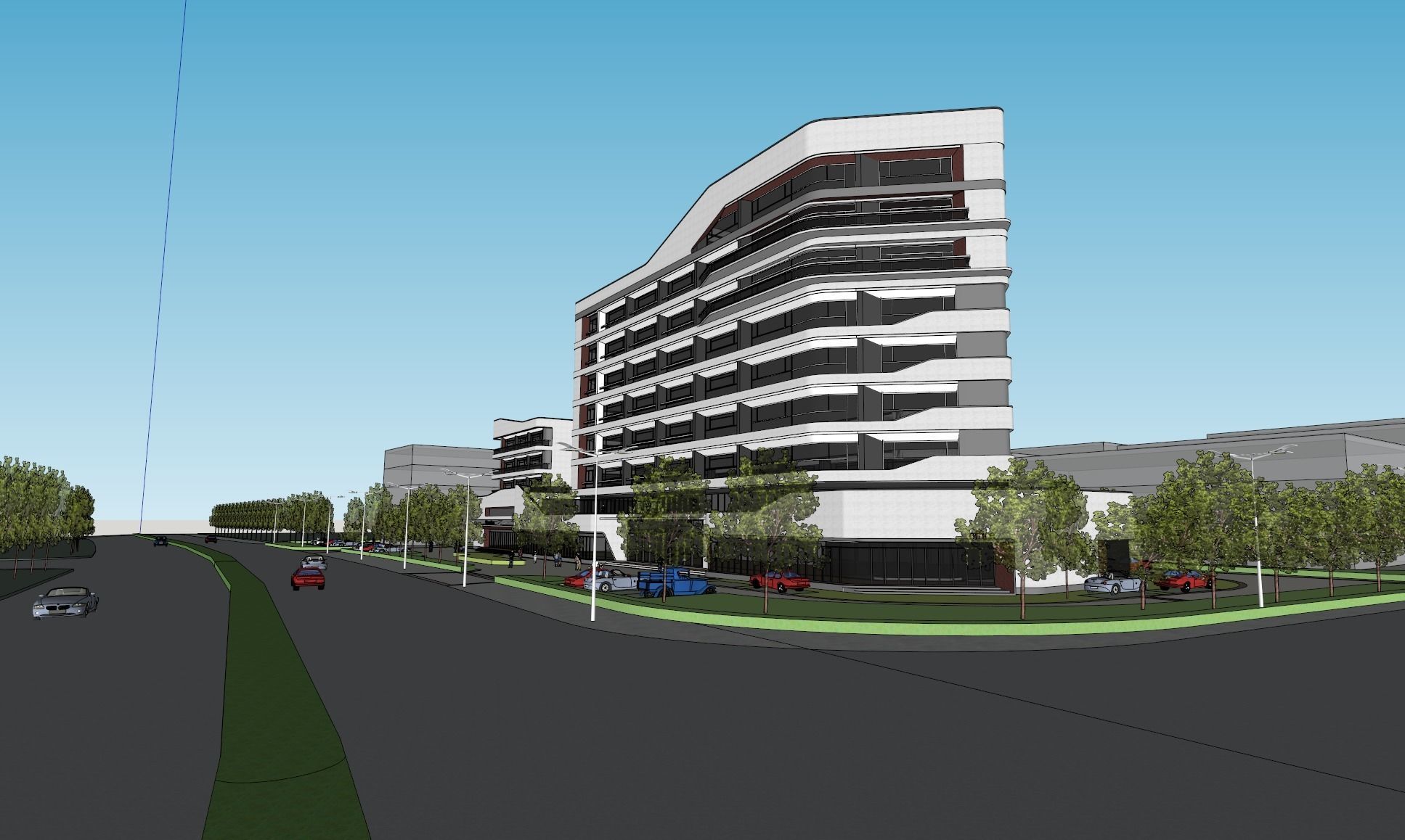 SU model of a modern-style streamlined office hotel building 3D model_1