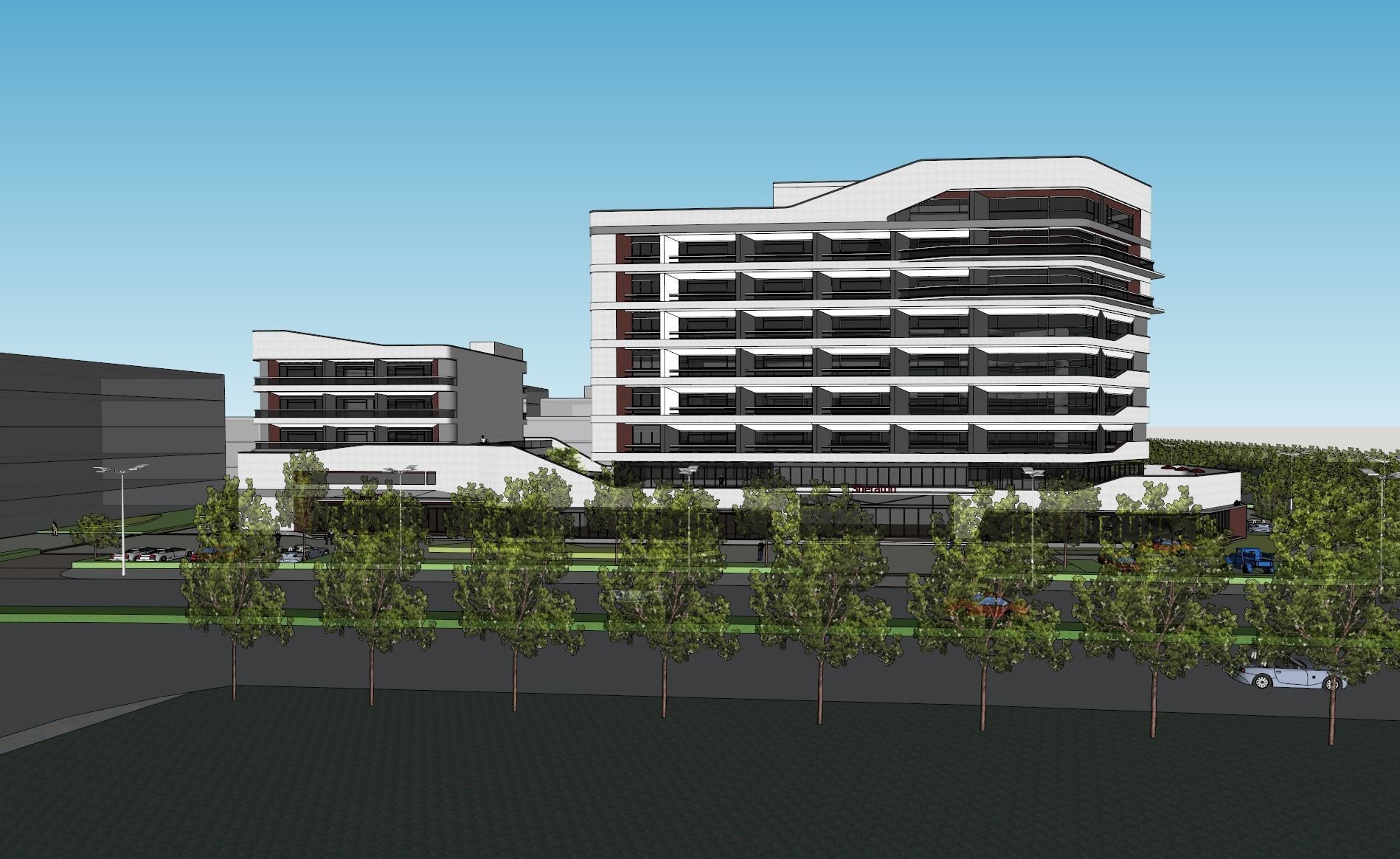 SU model of a modern-style streamlined office hotel building 3D model_2