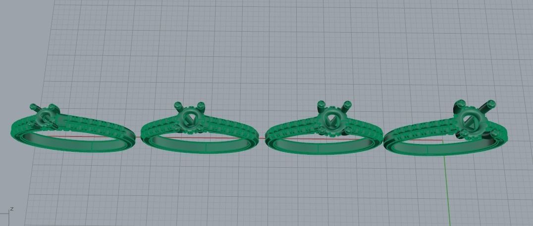 Four ring with different stones N01397 3D print model_5