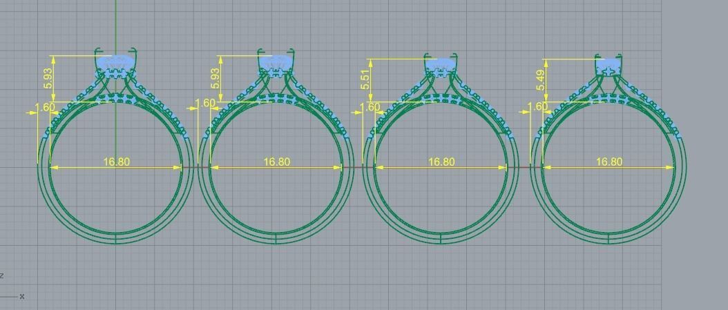 Four ring with different stones N01397 3D print model_6