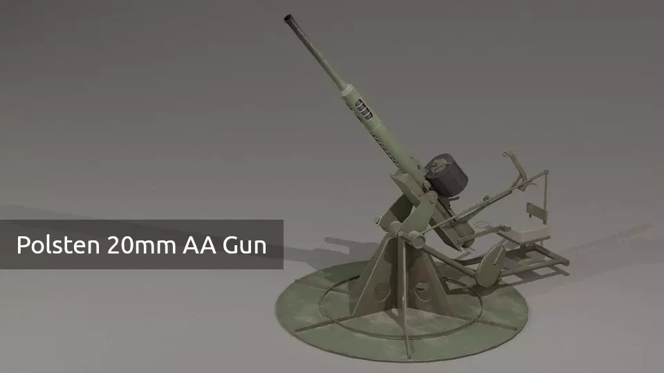 British Polsten 20mm Anti-Air Gun Low-poly 3D model_0