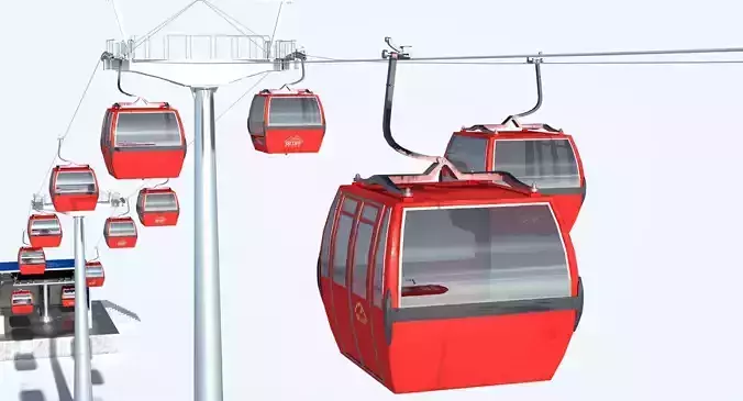 Telecabin Ski Lift Cableway- Animated and Rigged Low-poly 3D model