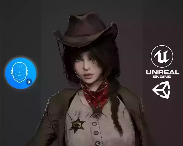 Cowboy Lady Low-poly 3D model