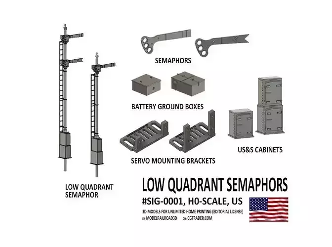SIG-0001 Low quadrant semaphor set H0-scale 3D print model