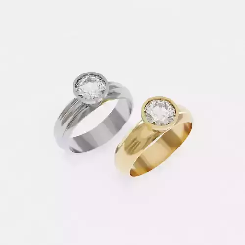 Bezel Set Round Gemstone or Diamond Solitaire Ring 3d Models