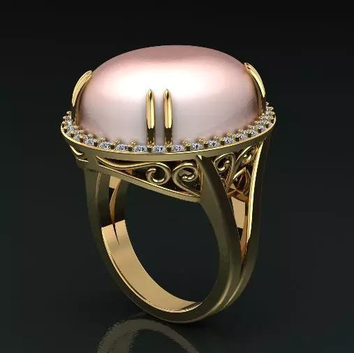 Ring with pearl stone N011657 3D print model_0