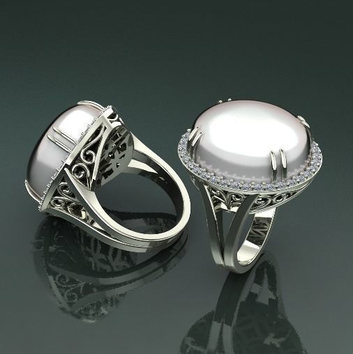 Ring with pearl stone N011657 3D print model_1