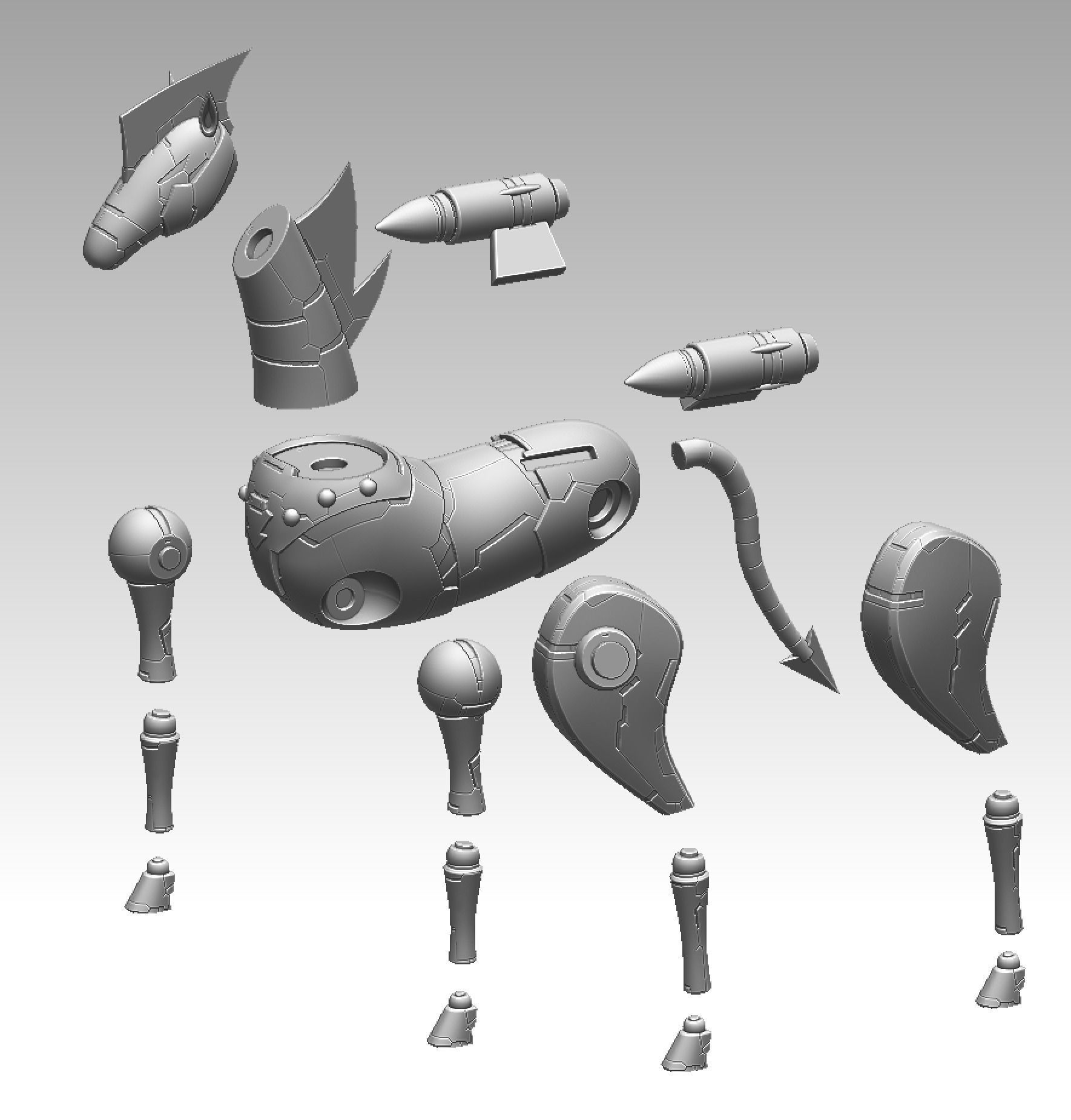 Steel Jeeg with horse and weapons 3D print model_12