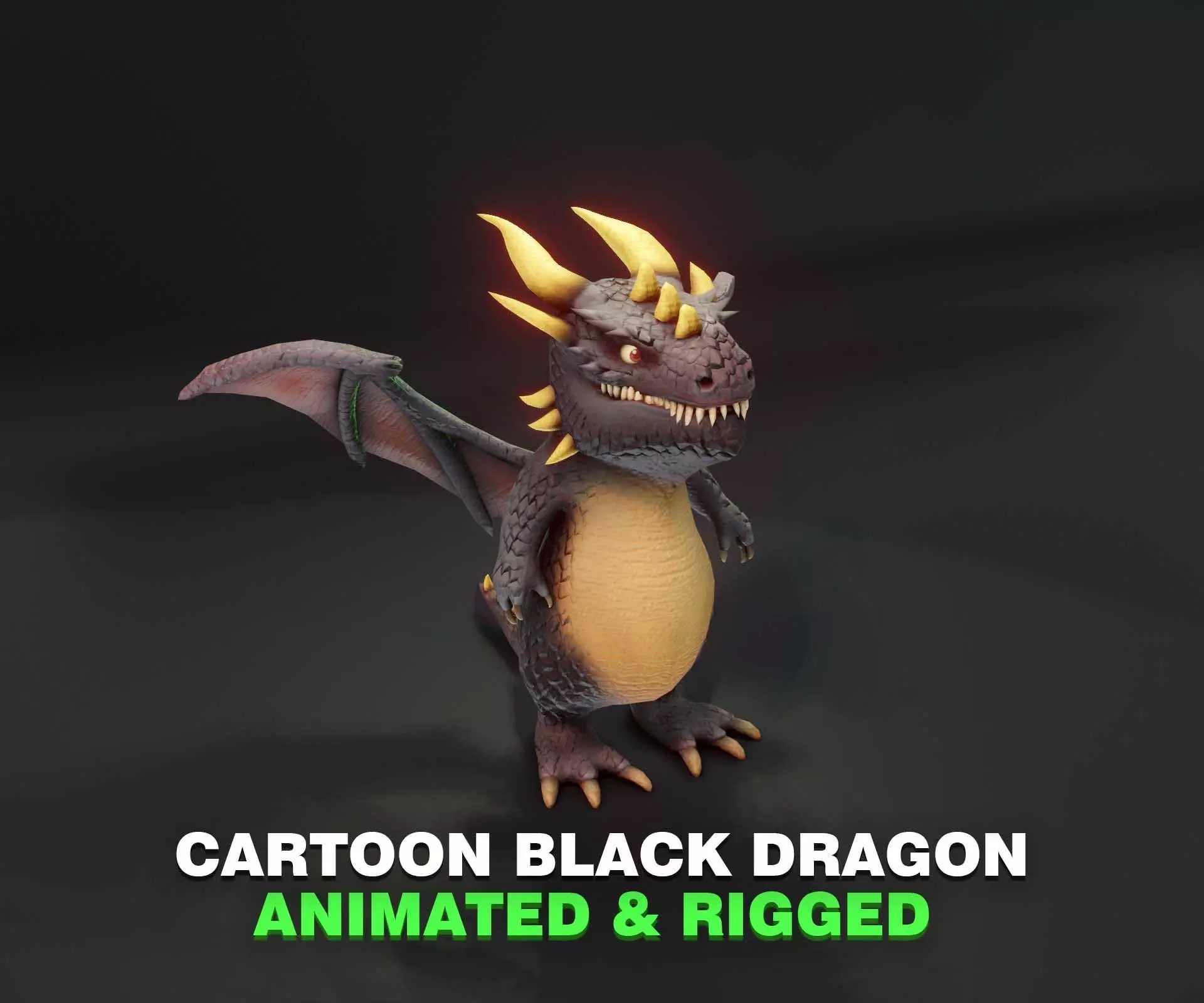 Cartoon Black Dragon Animated 3D Model Low-poly 3D model_0