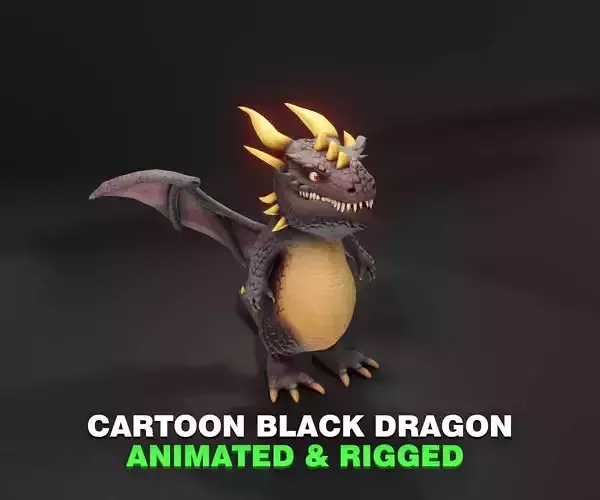 Cartoon Black Dragon Animated 3D Model Low-poly 3D model