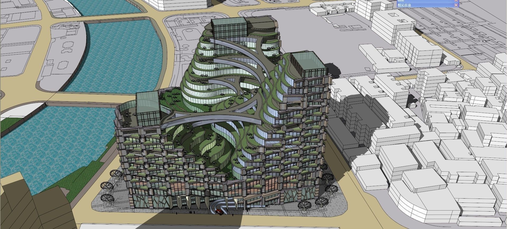 SU model of high-density green integrated office building 3D model_2