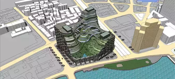 SU model of high-density green integrated office building 3D model