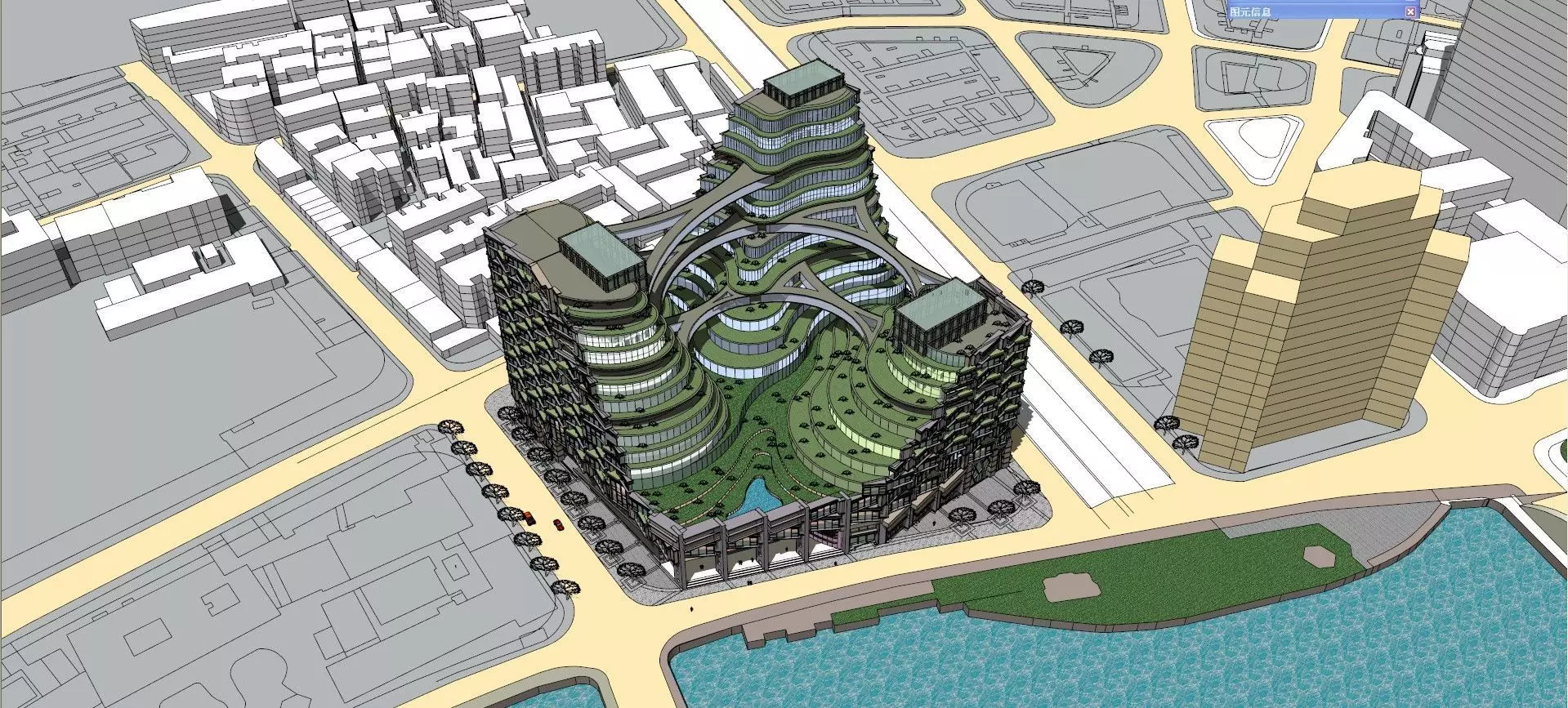SU model of high-density green integrated office building 3D model_0