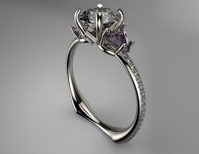 TREE STONES ENGAGEMENT RING 3D print model