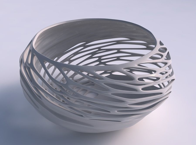 Bowl spheric squeezed wide with organic lattice half solid