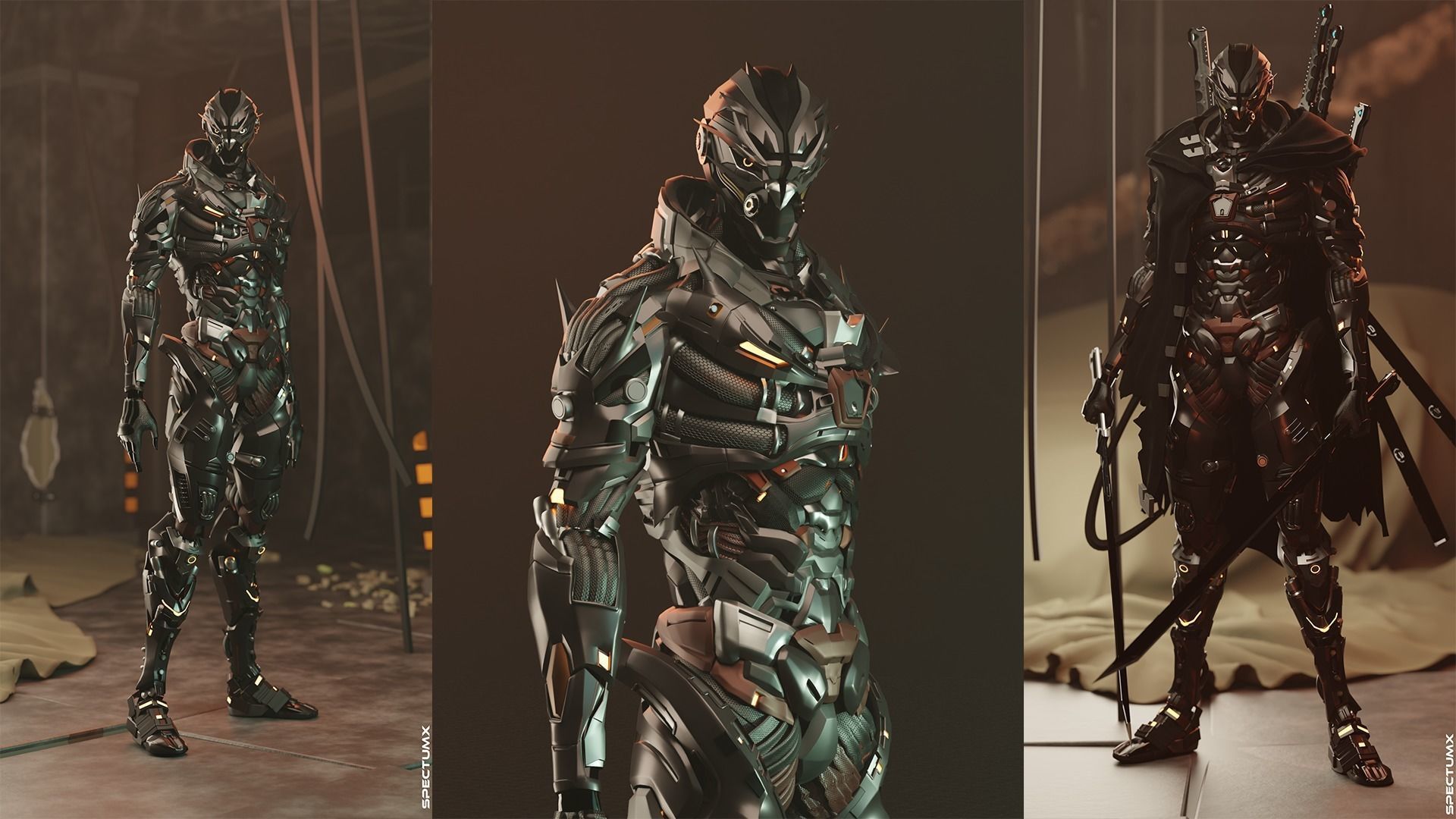 Cyberpunk Combat Armor Character Low-poly 3D model_2