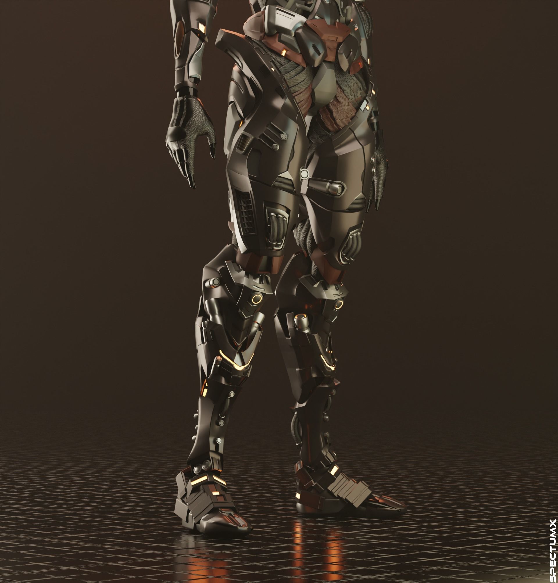 Cyberpunk Combat Armor Character Low-poly 3D model_12