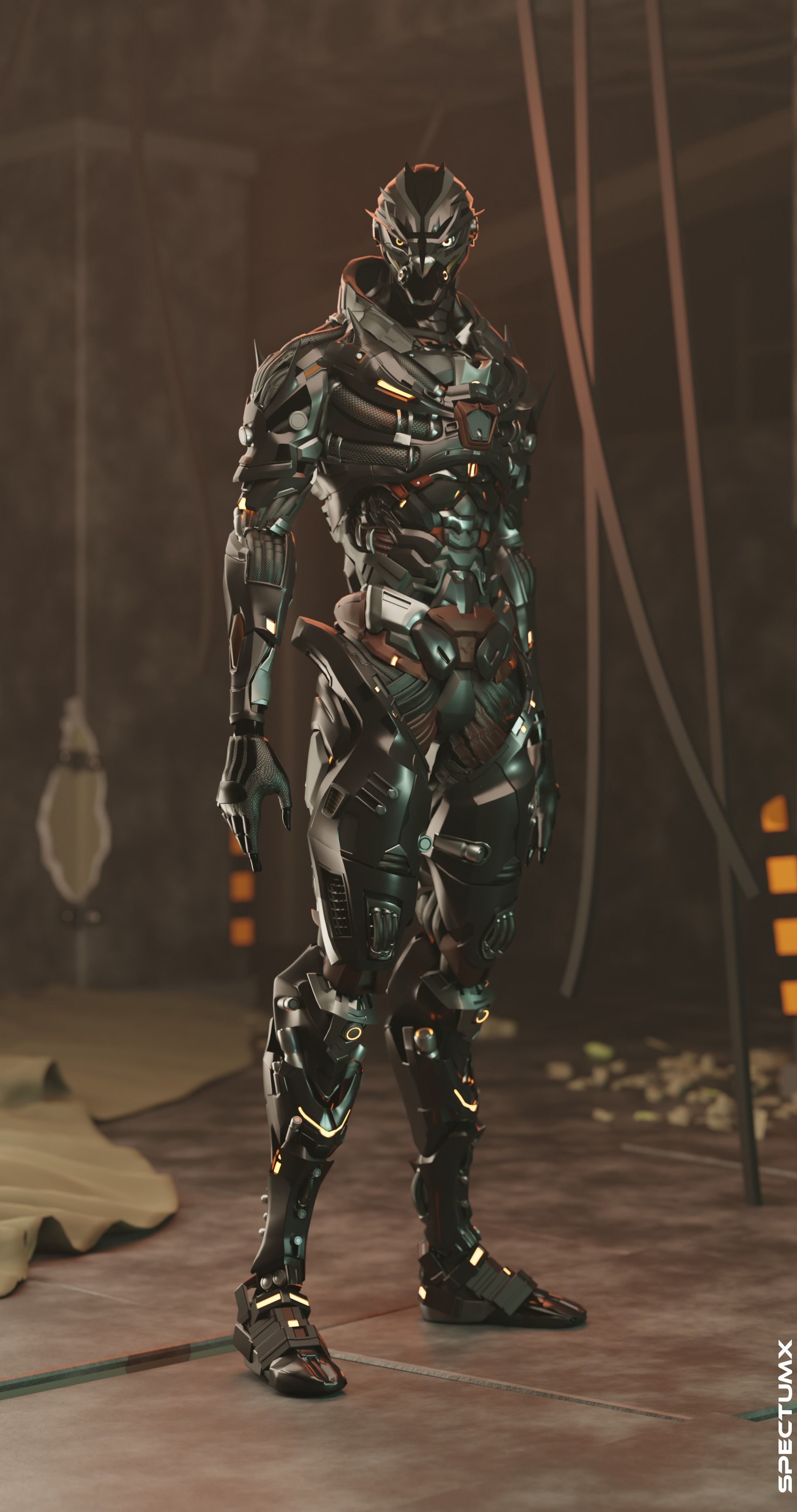 Cyberpunk Combat Armor Character Low-poly 3D model_9