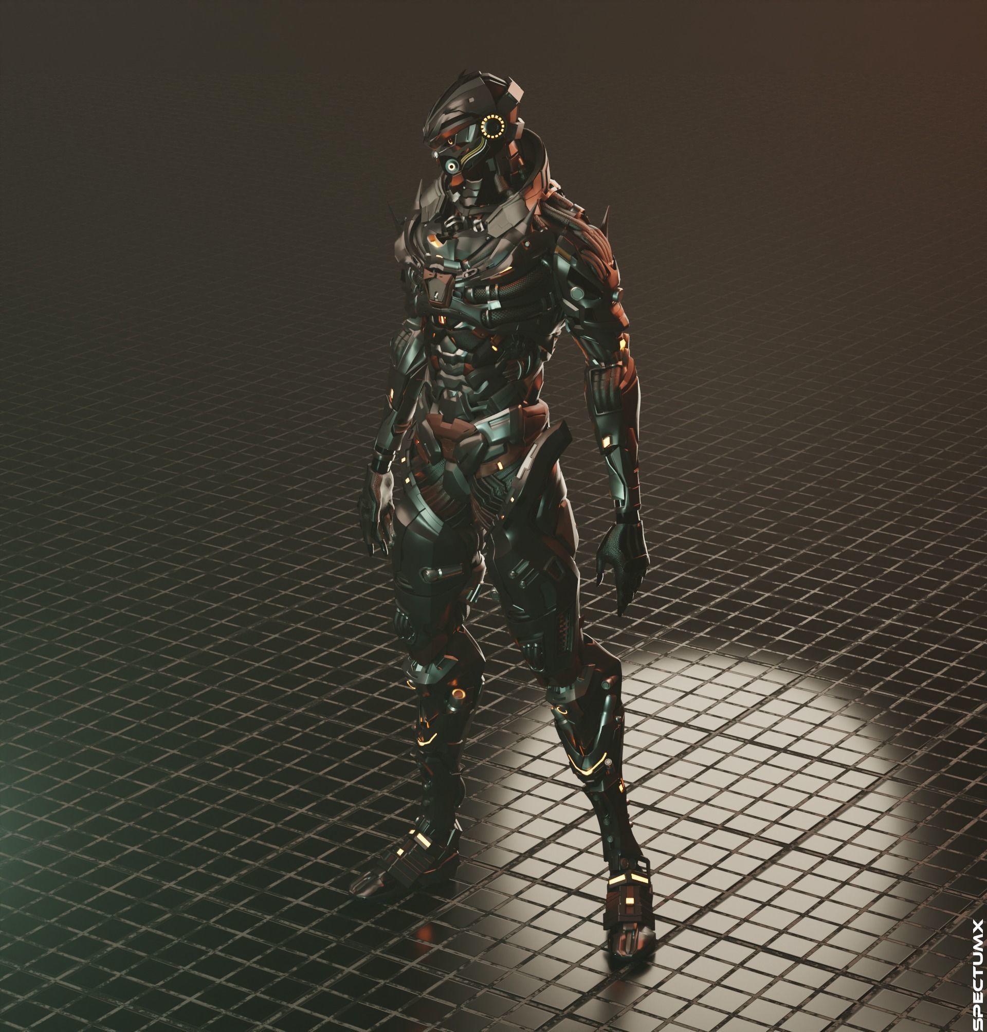 Cyberpunk Combat Armor Character Low-poly 3D model_3