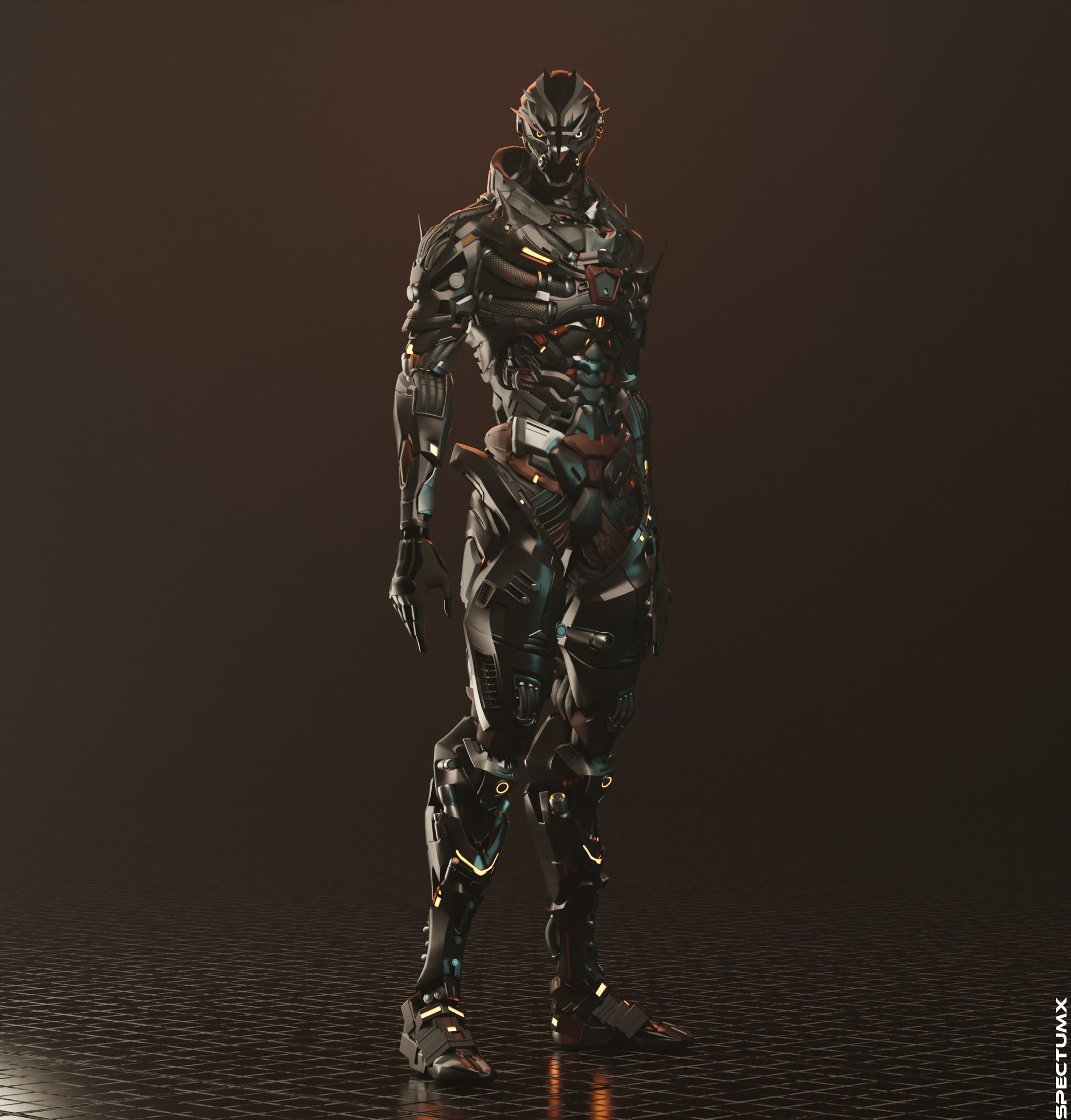 Cyberpunk Combat Armor Character Low-poly 3D model_10
