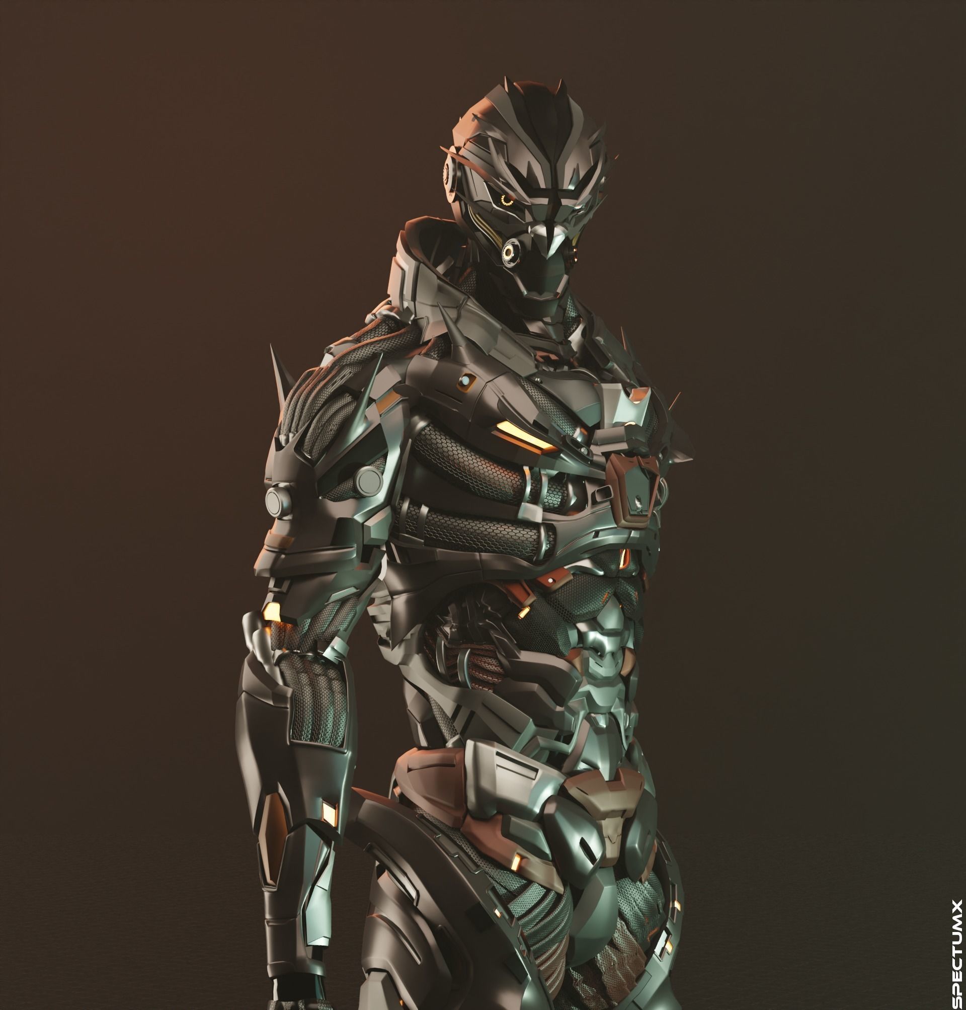 Cyberpunk Combat Armor Character Low-poly 3D model_11