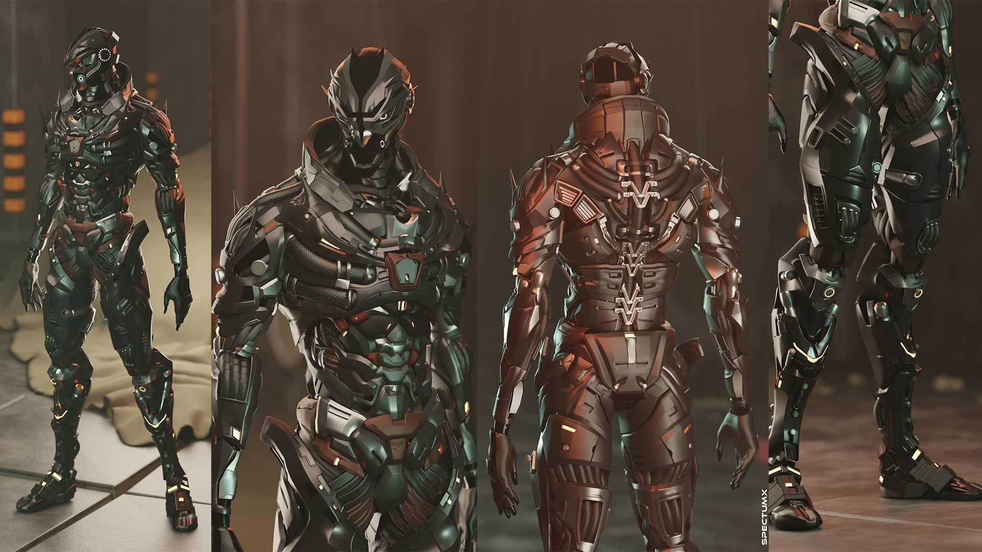 Cyberpunk Combat Armor Character Low-poly 3D model_1