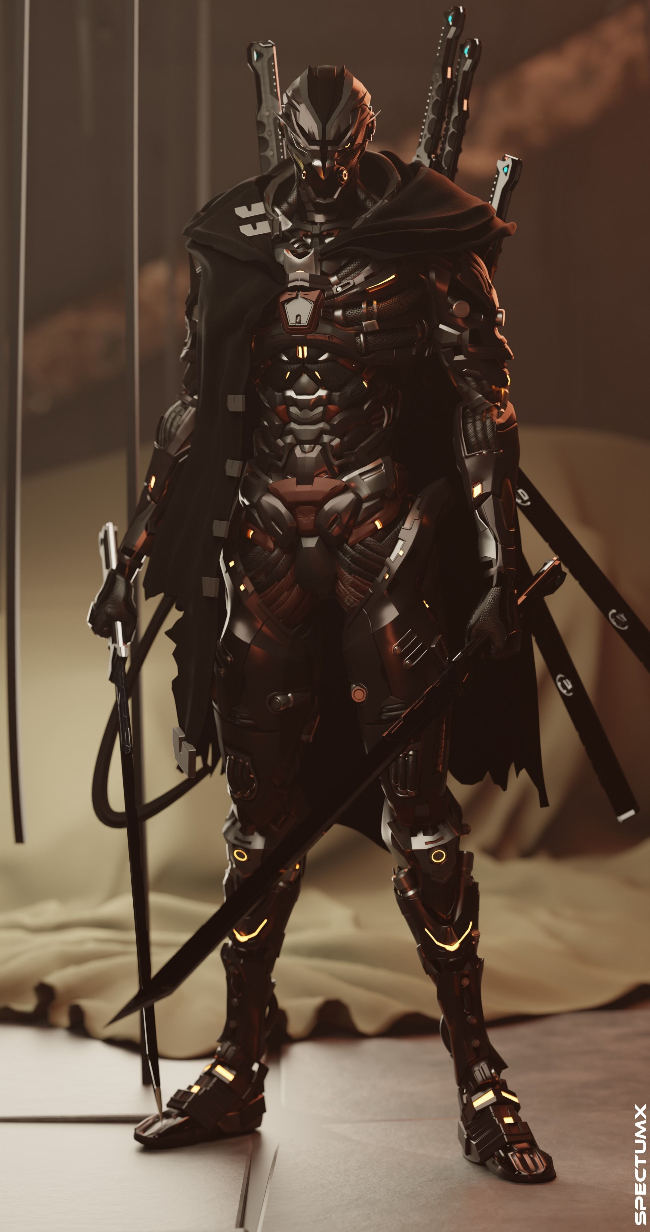 Cyberpunk Combat Armor Character Low-poly 3D model_4