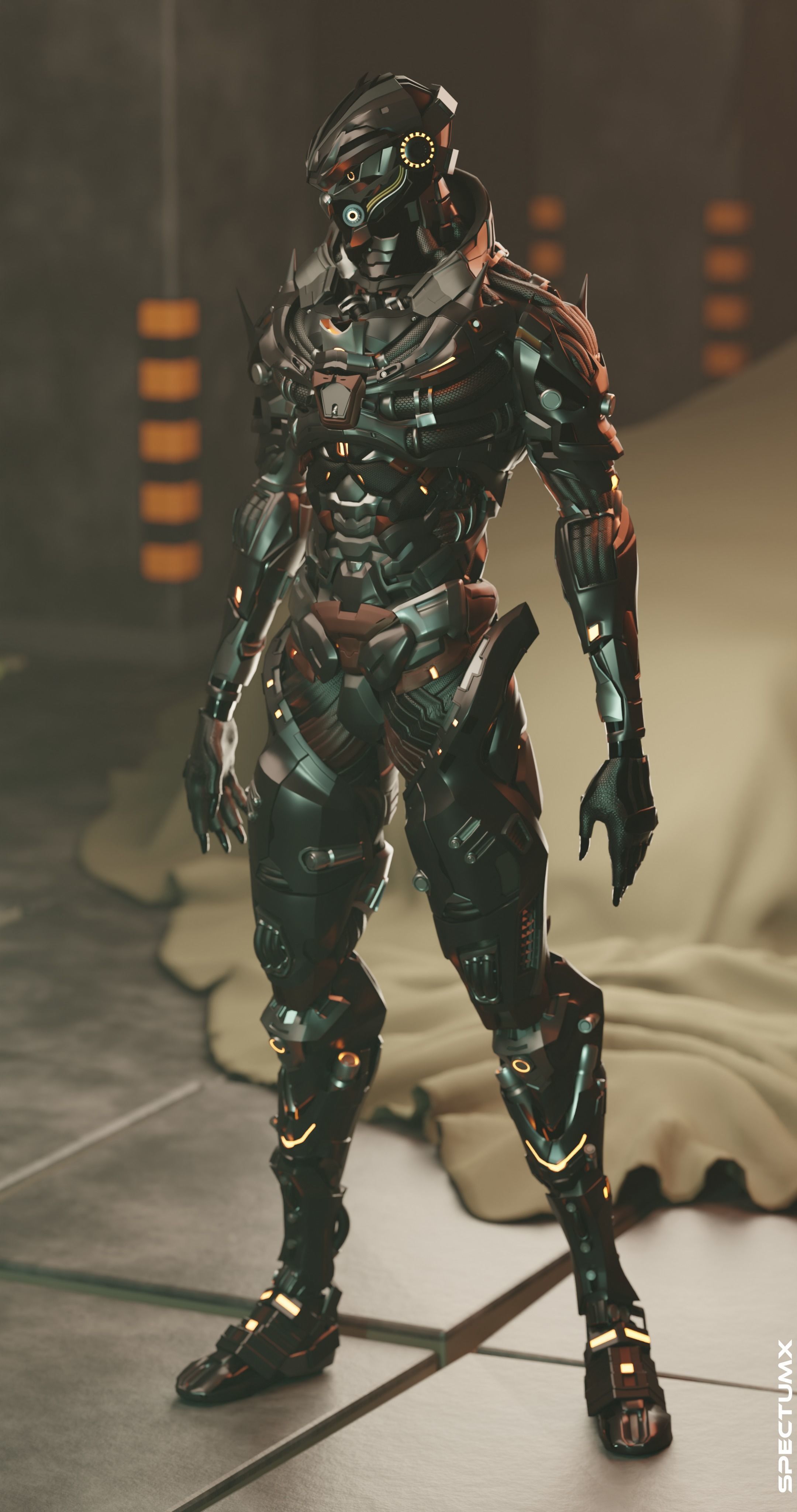 Cyberpunk Combat Armor Character Low-poly 3D model_7