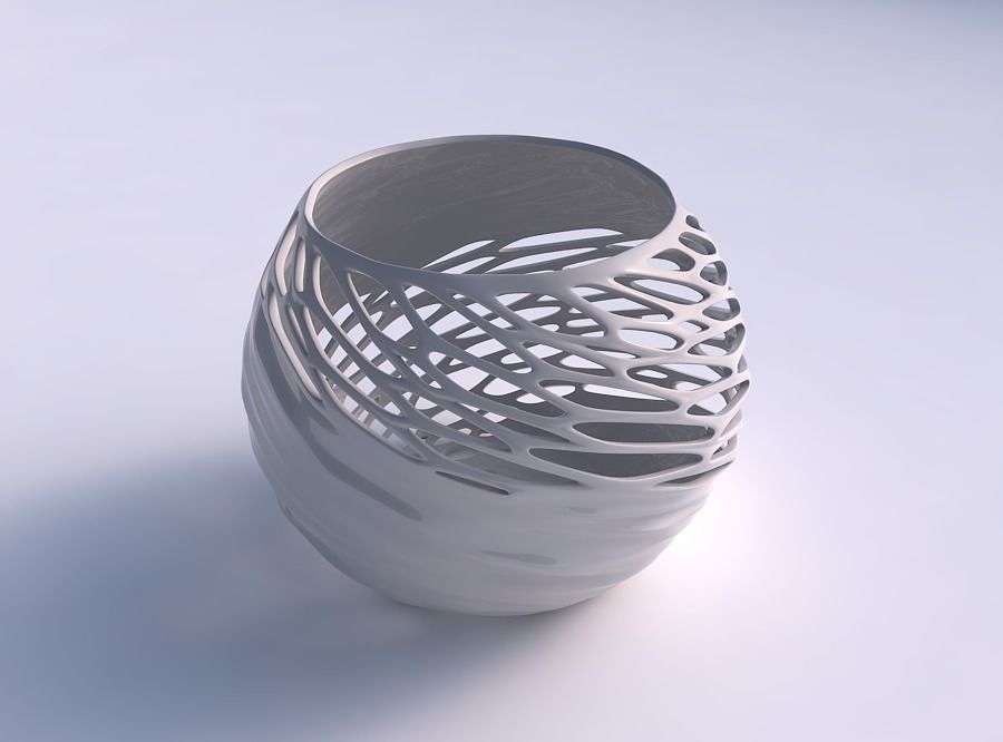 Bowl spheric with organic lattice half solid 3D print model_0