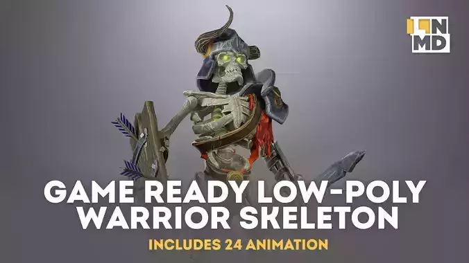 Animated Game Ready Warrior Skeleton Character Low-poly 3D model Animated Game Ready Warrior Skeleton Character Low-poly 3D model
