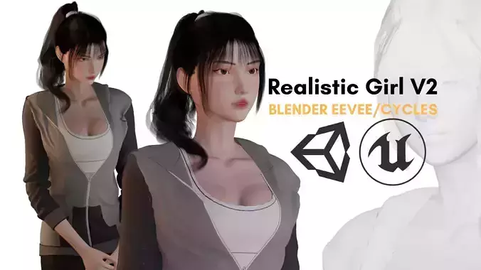 Realistic Girl Character V2  - Game Ready Low-poly 3D model