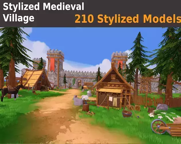 Stylized Medieval Village - Unity URP Low-poly 3D model