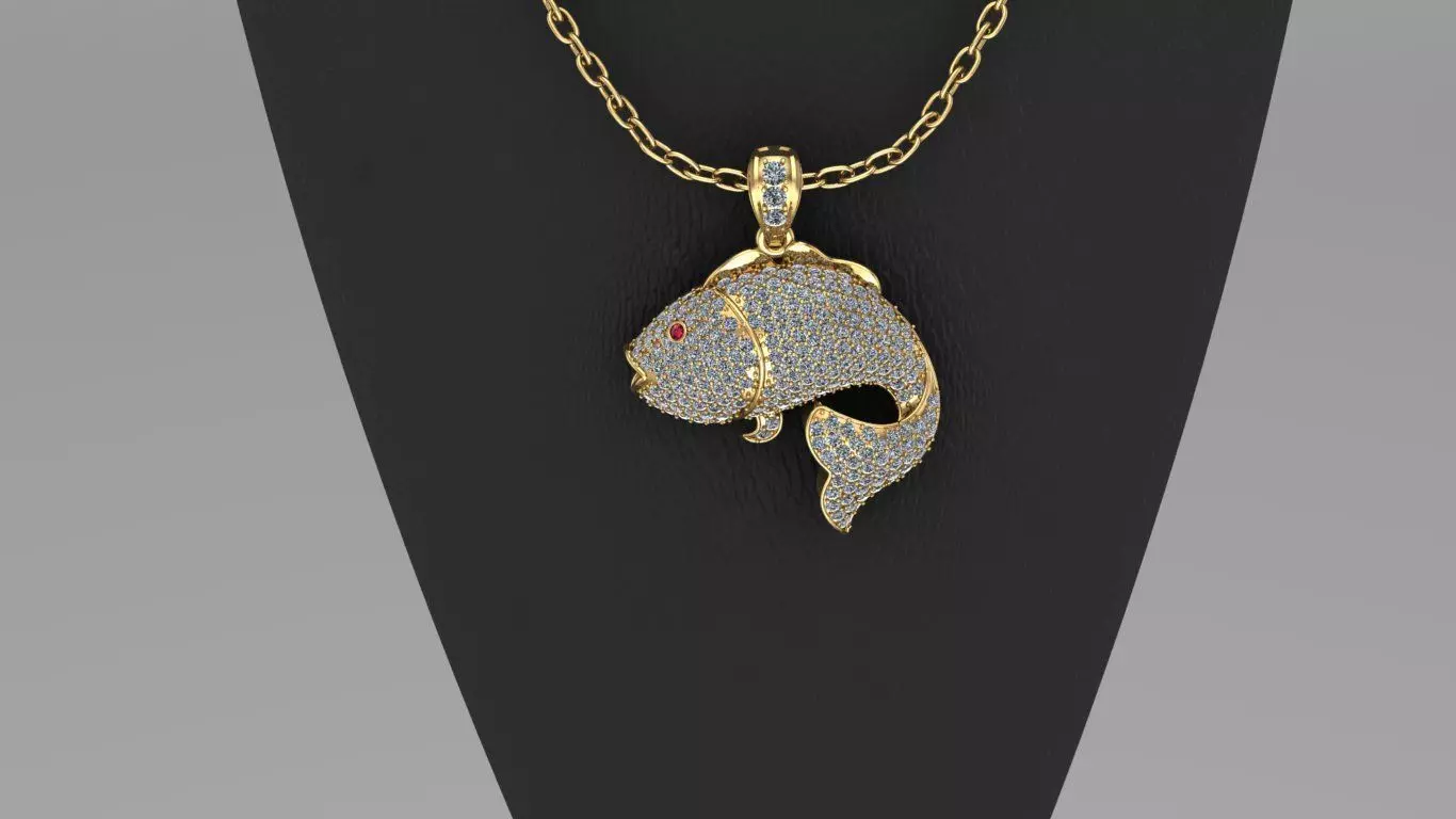 Golden Fish Hip Hop Diamond Necklace 3D print model 3D print model