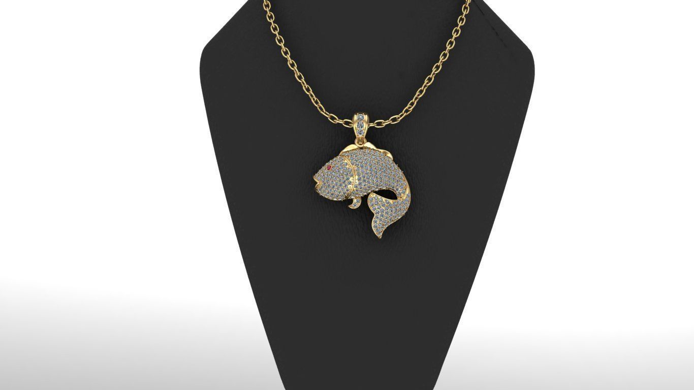 Golden Fish Hip Hop Diamond Necklace 3D print model 3D print model_3